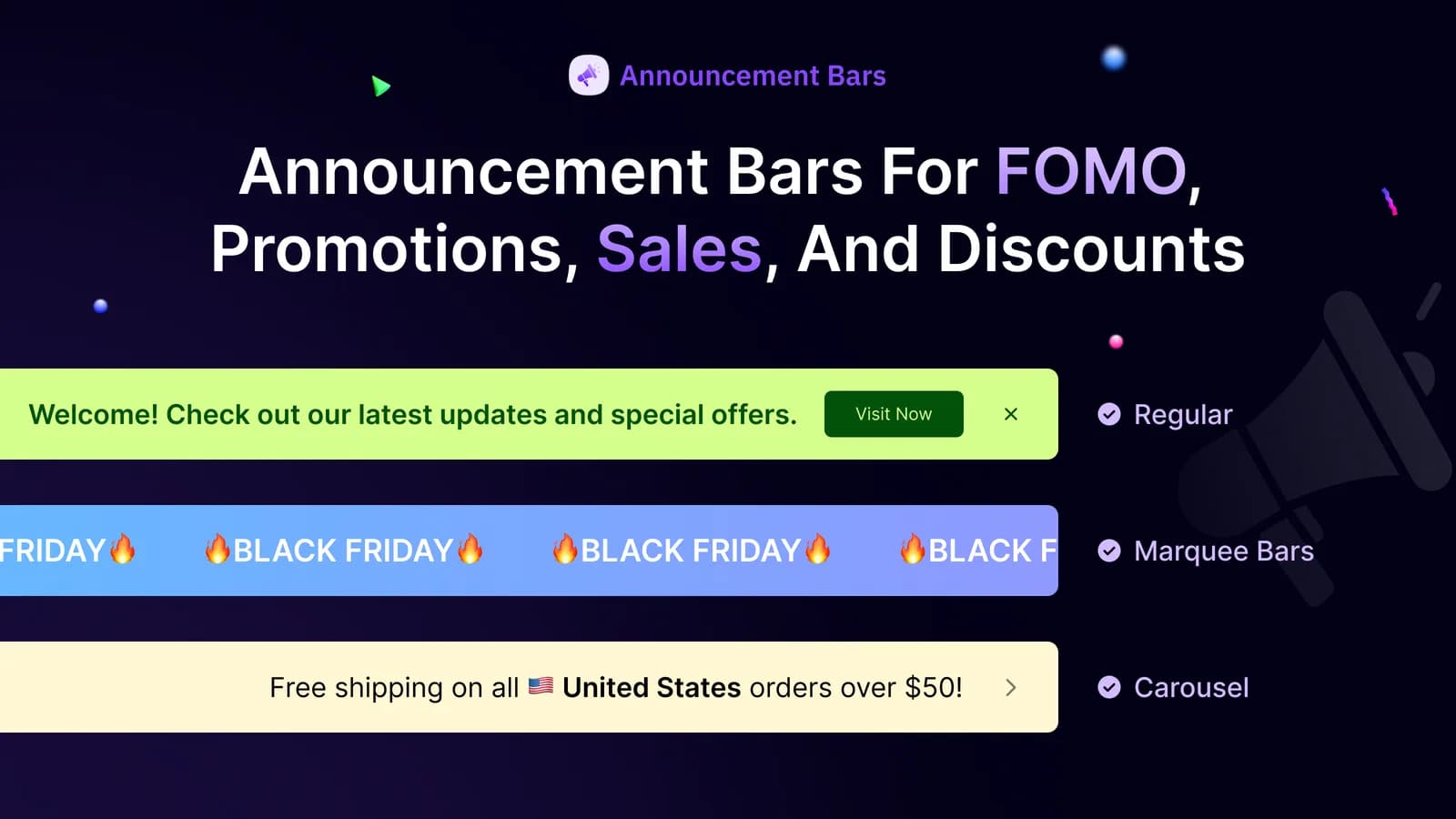 Announcement Bar product interface