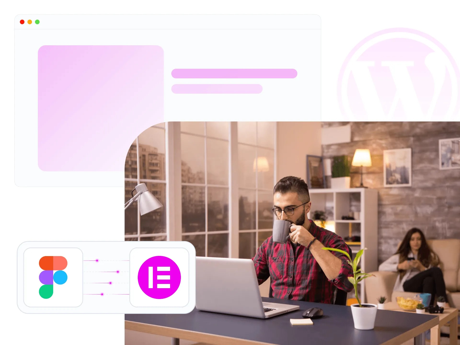 Developer turning a Figma design into an Elementor website, with the Figma and Elementor logos linked