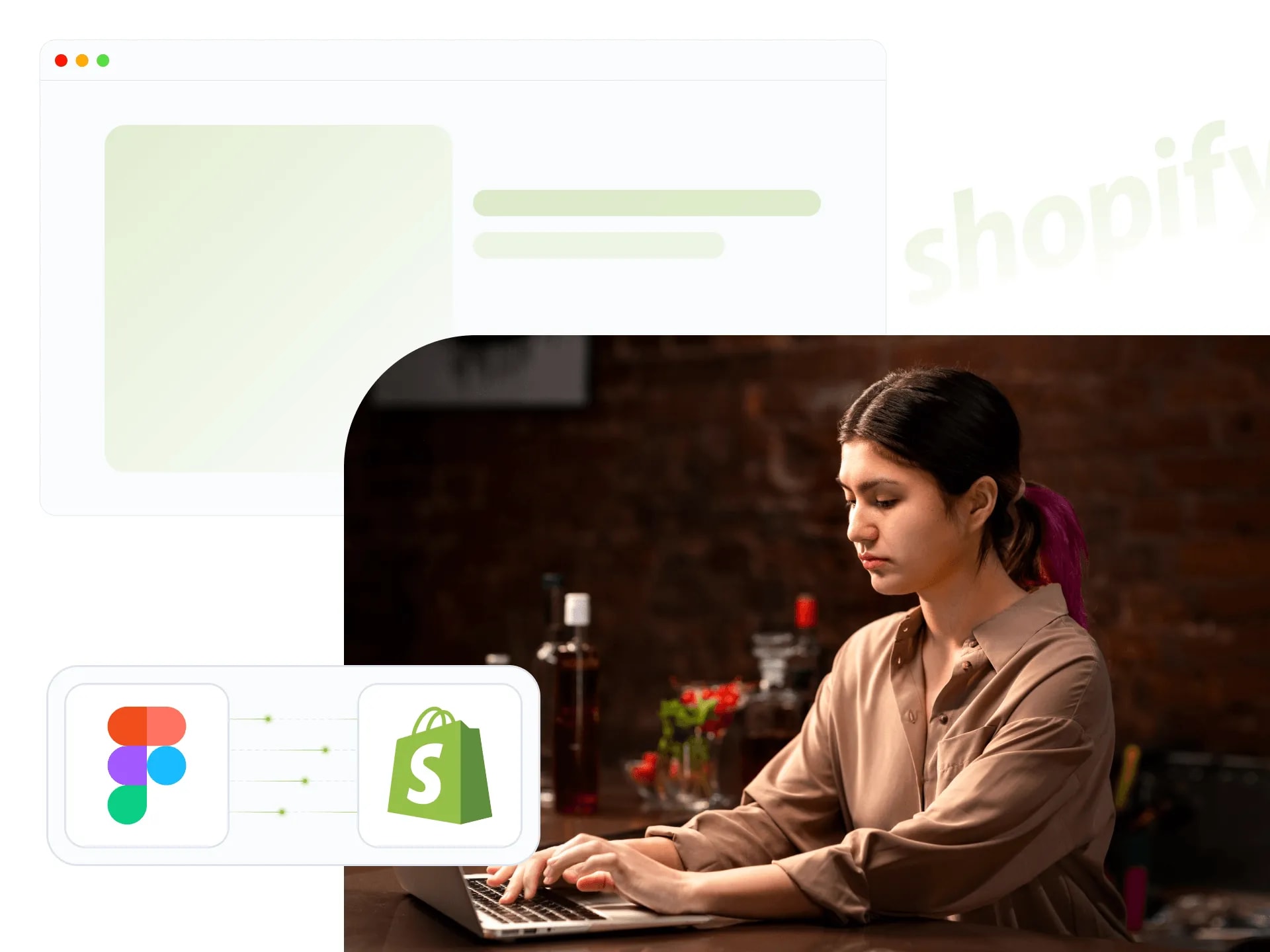 Developer building a Shopify store from a Figma design, with the Figma and Shopify logos linked