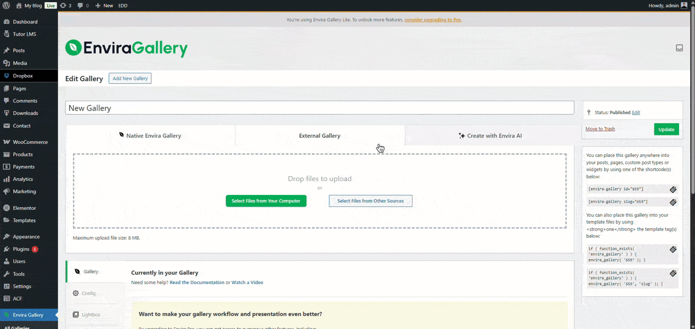 Add Dropbox file In Invira Gallery