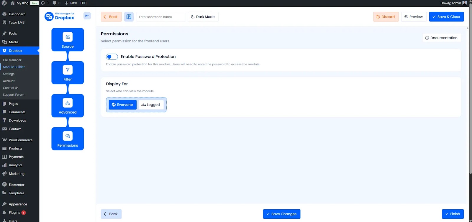 Configure the Permissions Tab For Embed Document