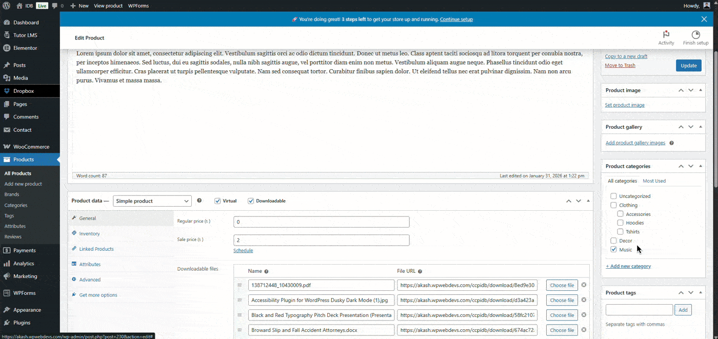 use dropbox images as featurd image in your woocommerce product full