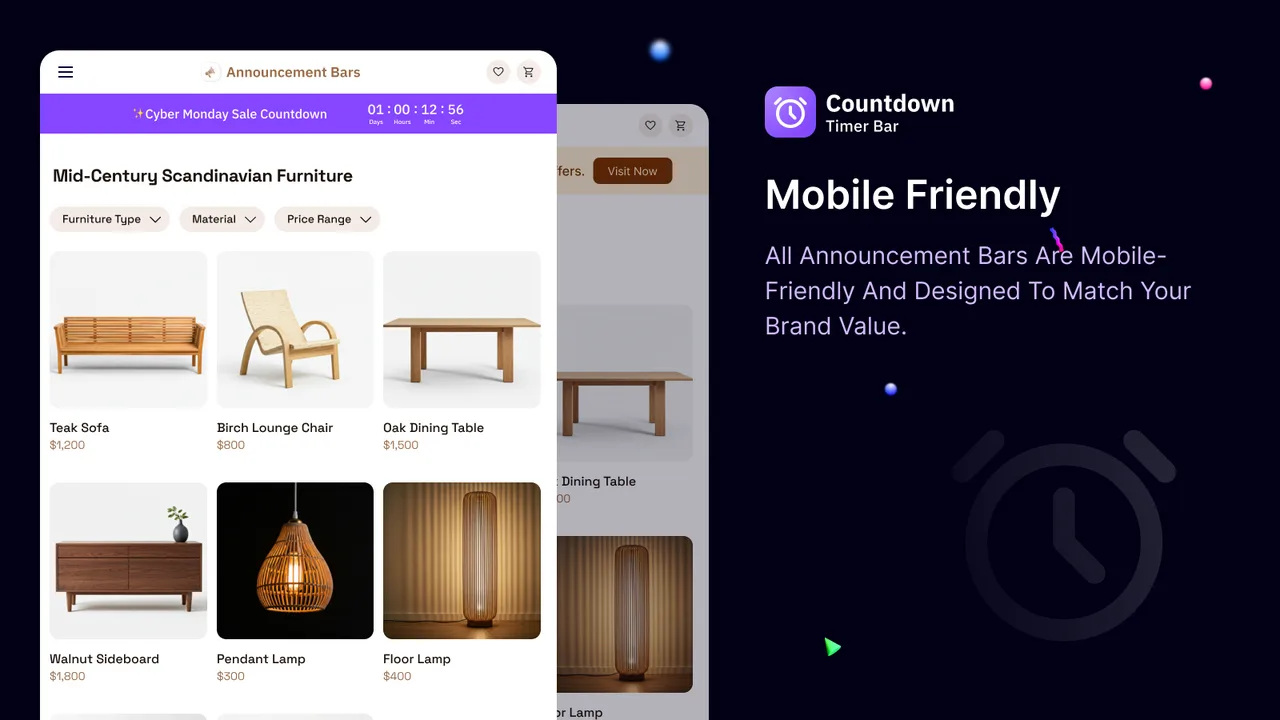 A countdown announcement bar running on a Shopify storefront