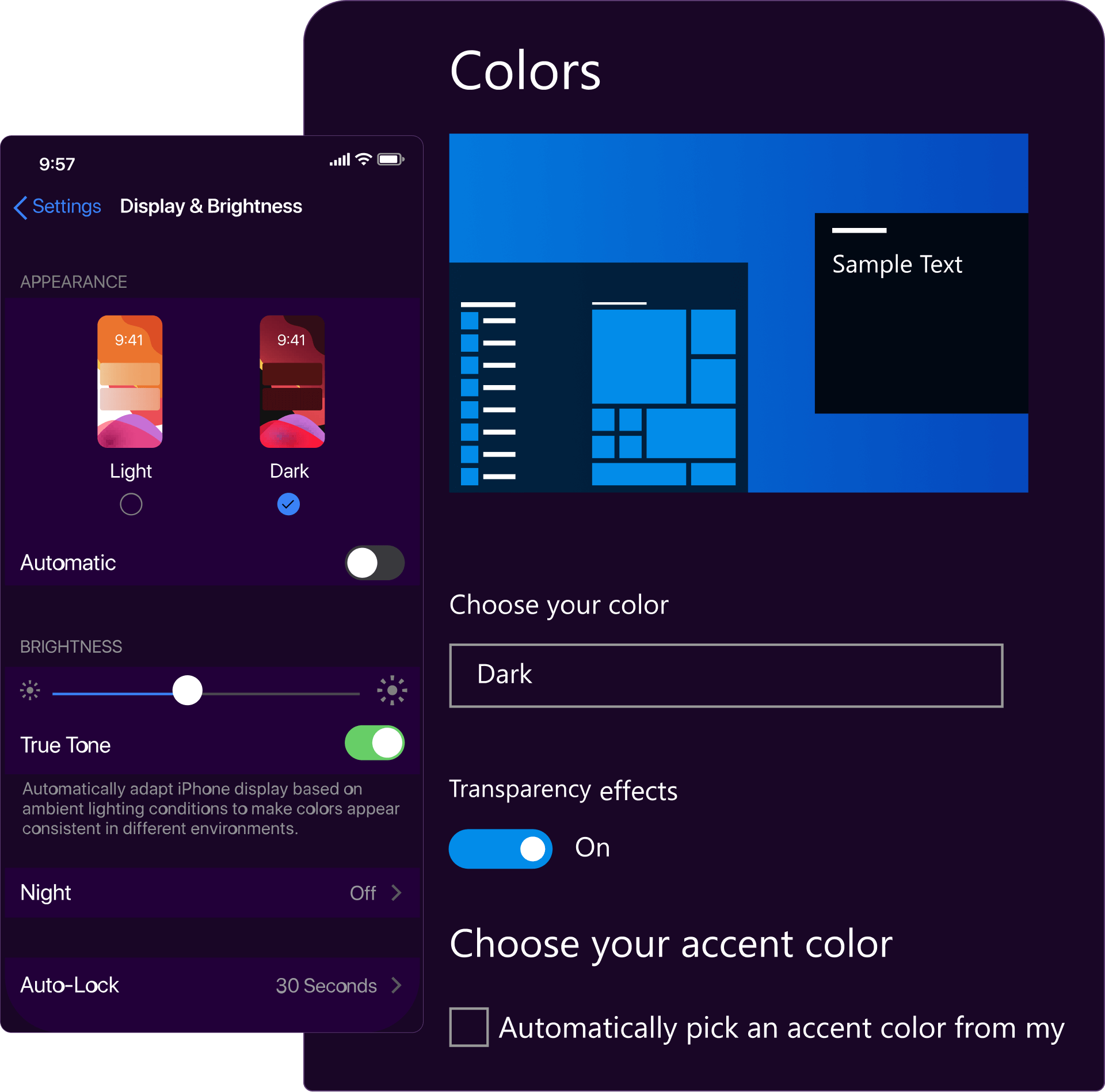 Color Settings in Dusky Dark Mode