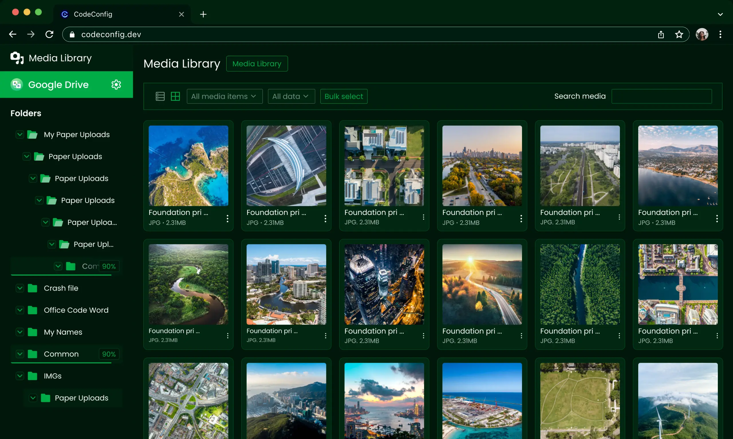 Media library integration of Integration for Google Drive
