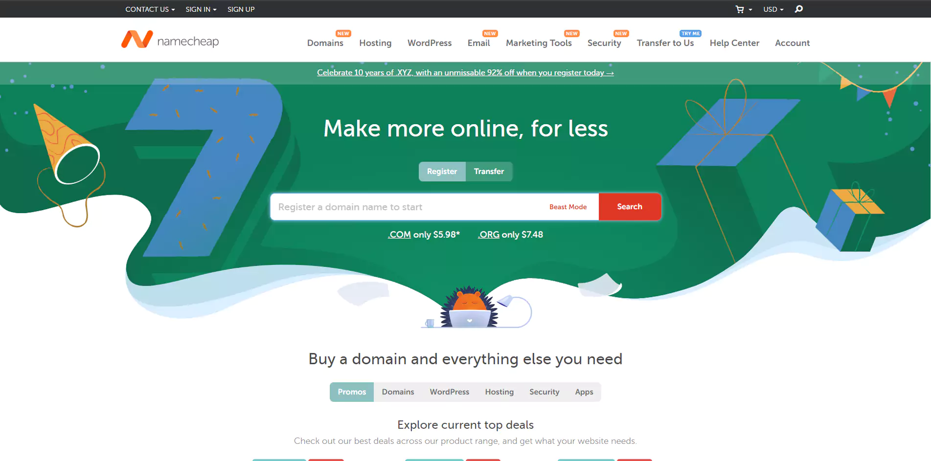 Namecheap home page banner