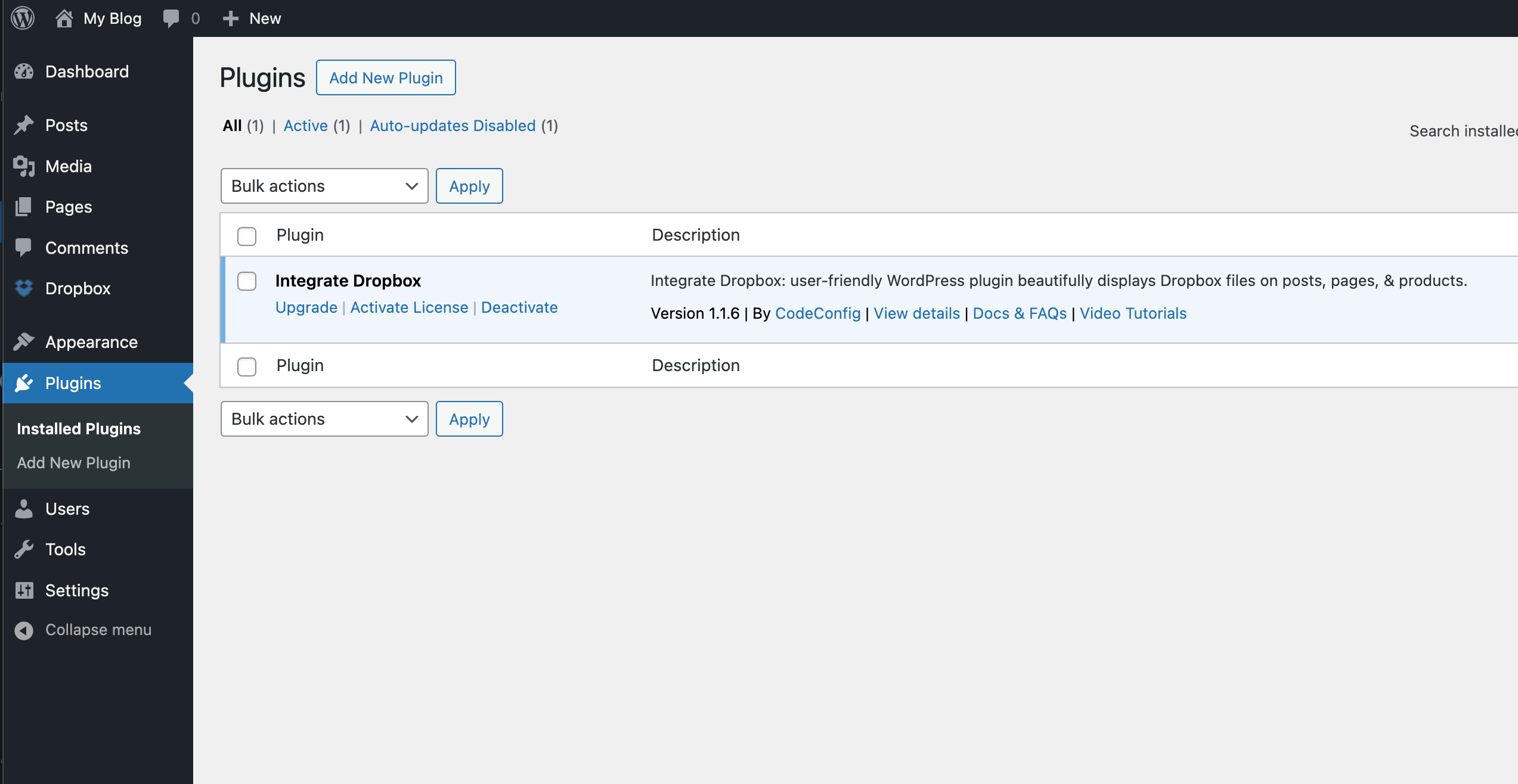 Active License in Integrate Dropbox