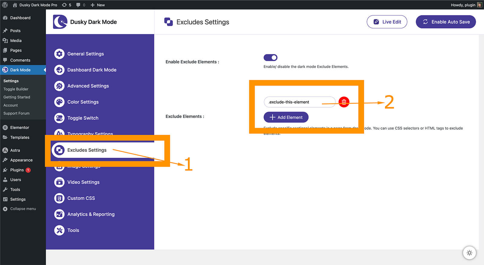 How to Exclude in Dusky Dark Mode Settings