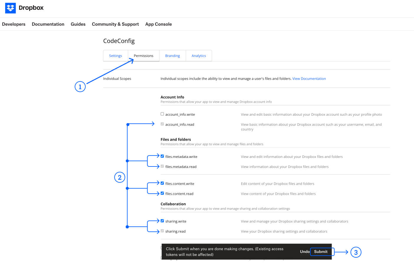 Integrate Dropbox App Permissions