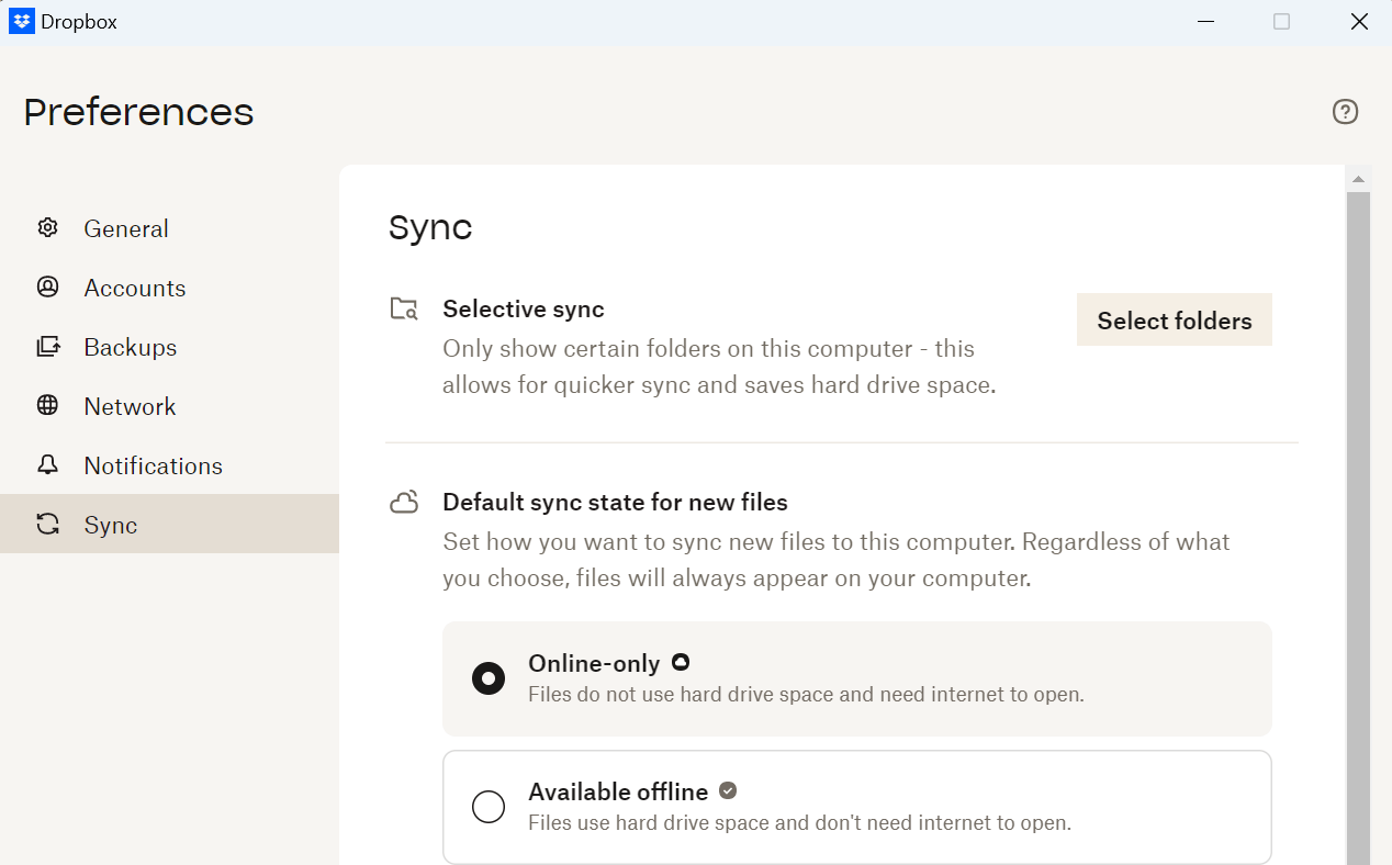 dropbox selective sync