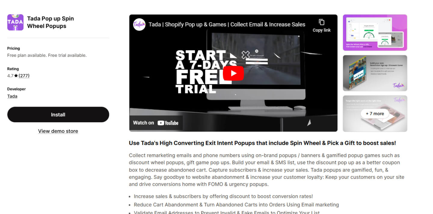 Tada – Announcement Bar + Exit Popup