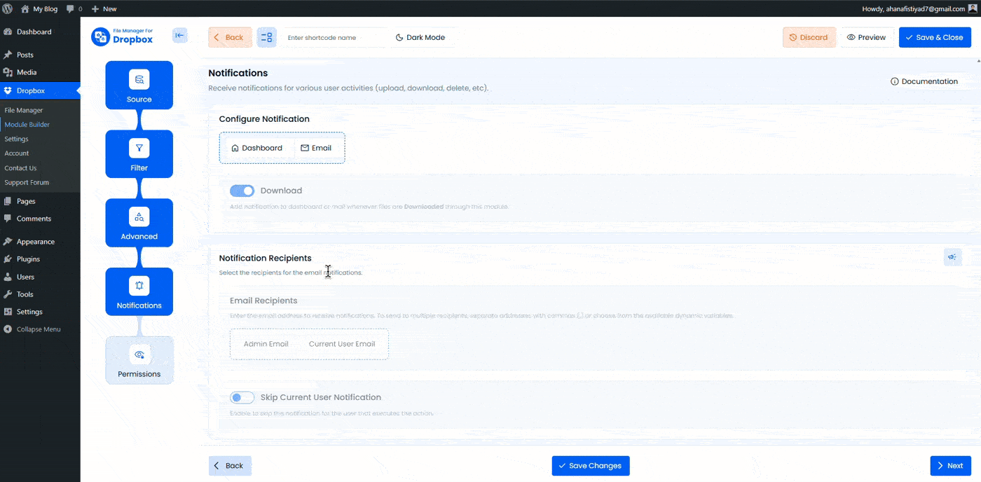 Notification Tab of File Manager For Dropbox
