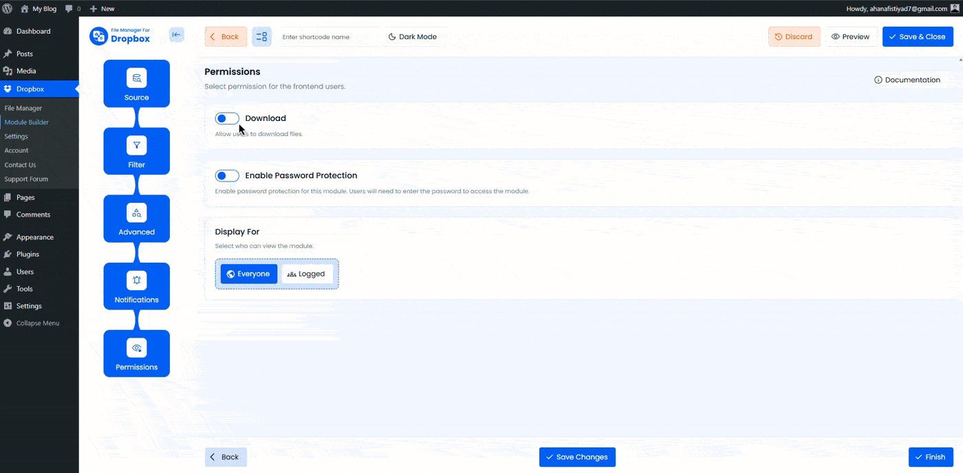 Permision Tab of File Manager For Dropbox