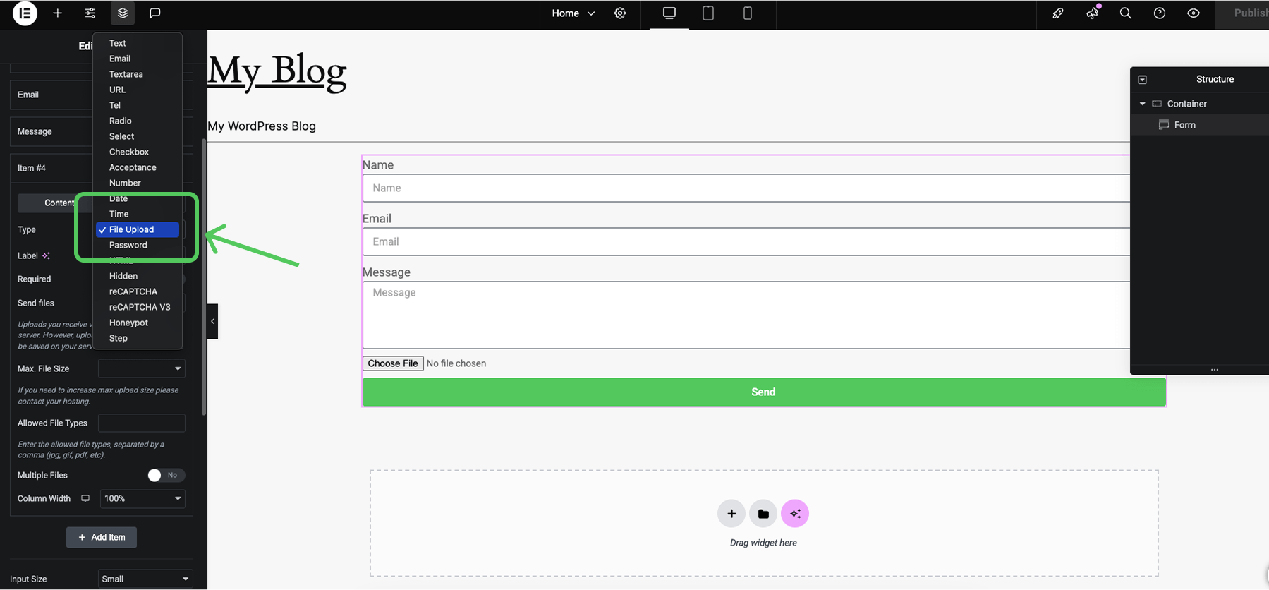 Select File Upload In Elementor 1