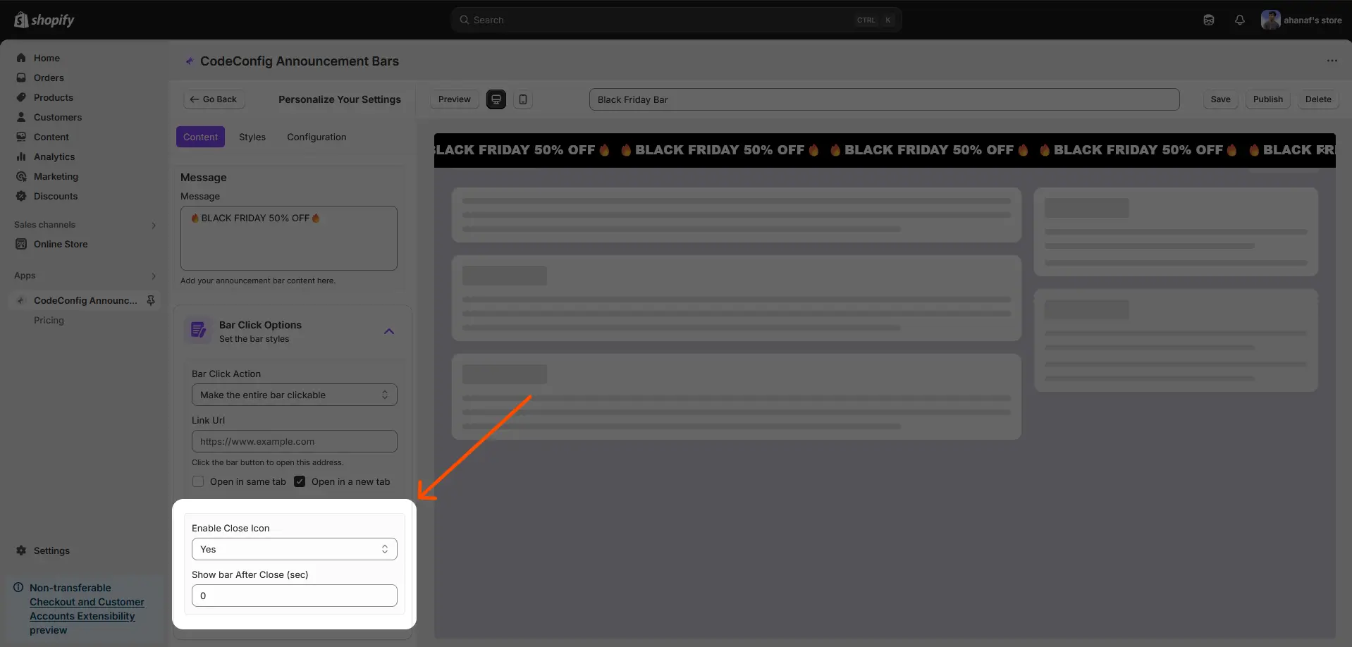 announcement bar close button