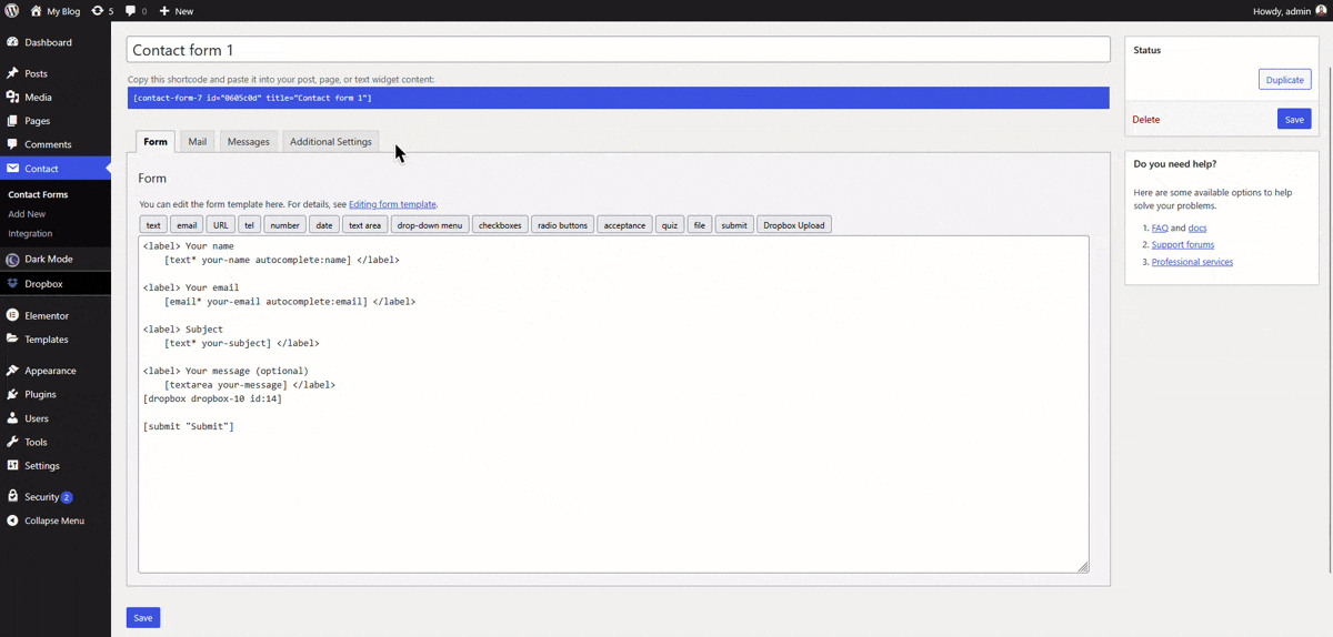 How To Upload Dropbox Files In Contact Form 7 3 Add the Form Shortcode