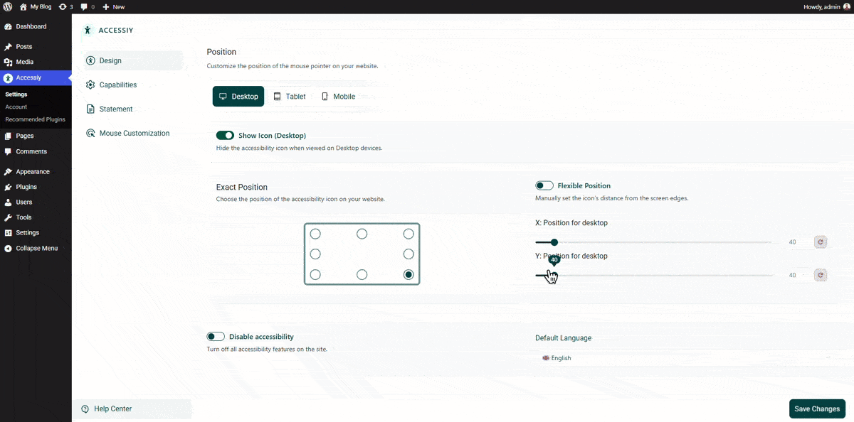 Configure Accessiy Settings in Capabilities Tab