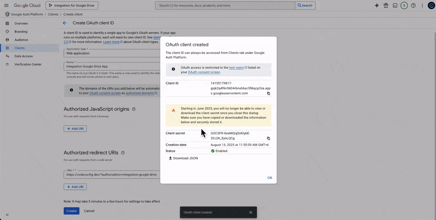 Integration For Google Drive Retrieve Your Client ID and Client Secret