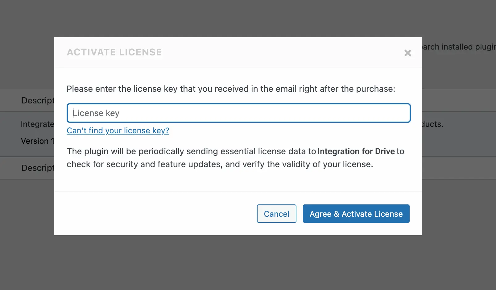 Integration for google Drive Add-Licence-Key