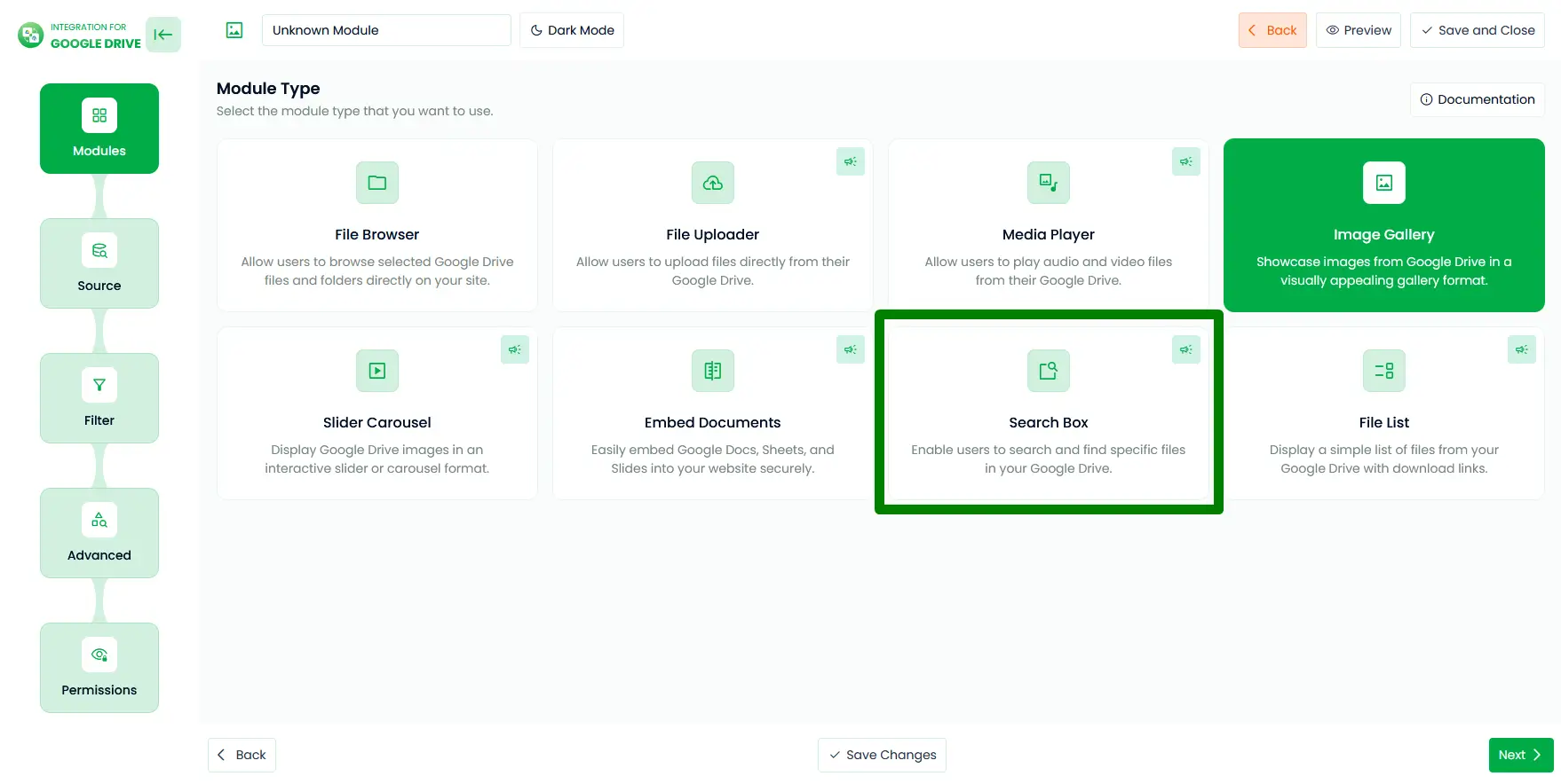 How To Create Google Drive File Search Box In WordPress? 1 Choose Google Drive Search Box Module In WordPress