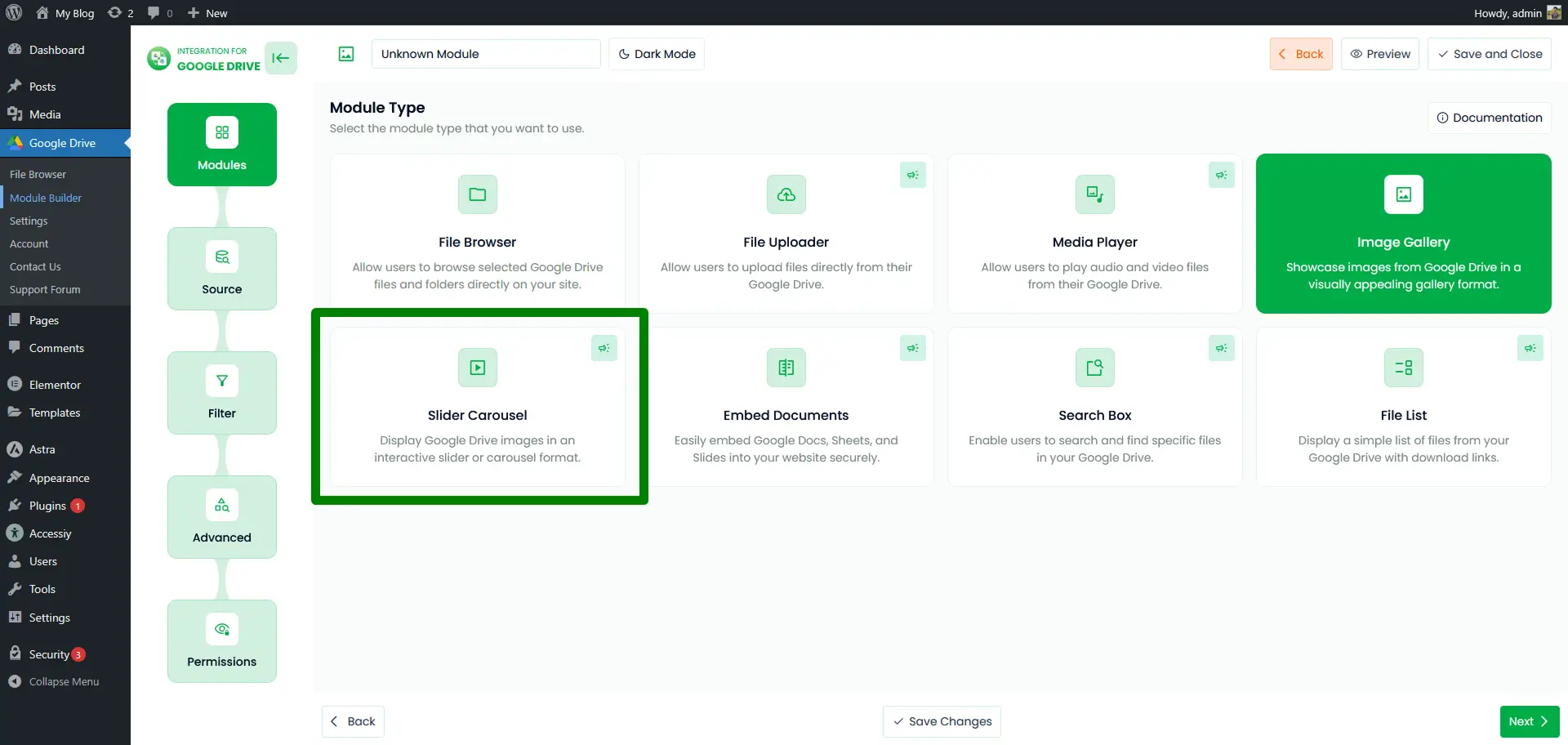 How To Create Slider Carousel Using Google Drive File? 1 Choose Google Drive Slider Carousel Module In WordPress