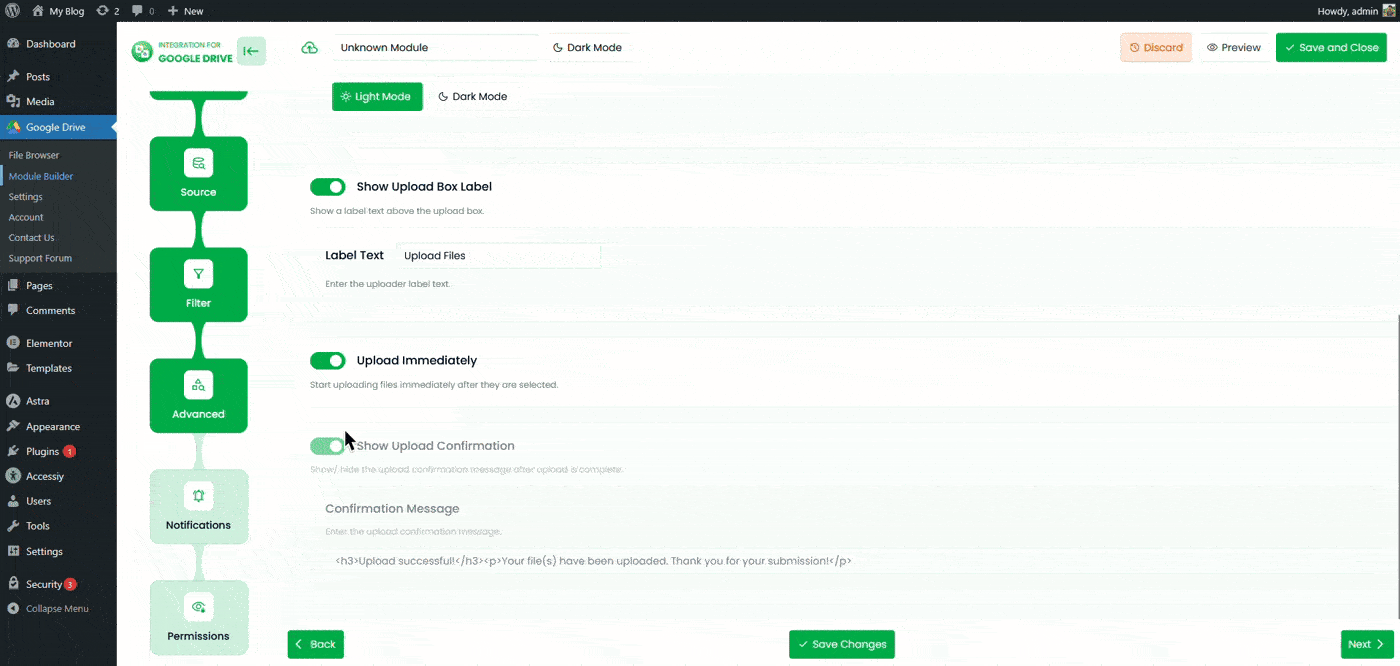 How to Create List Module Using Google Drive? 5 Google Drive Uploader Module Notifications tab
