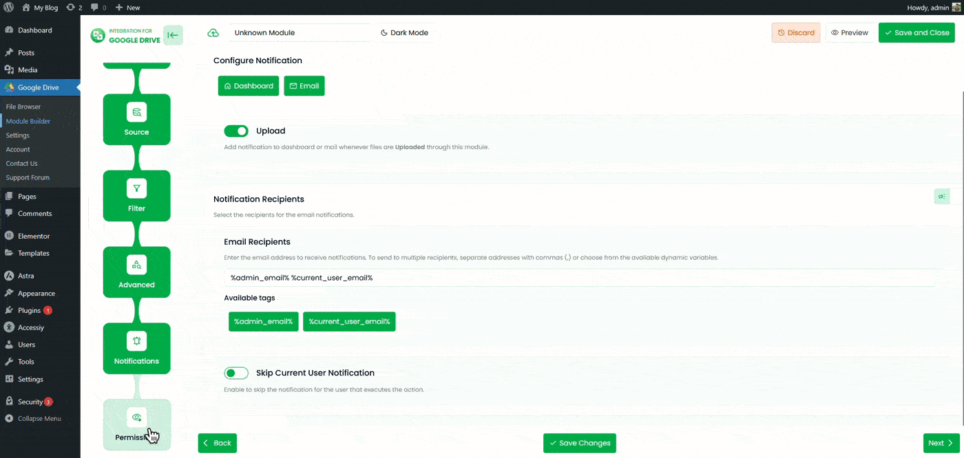 How to Create List Module Using Google Drive? 6 Google Drive Uploader Module Permission tab