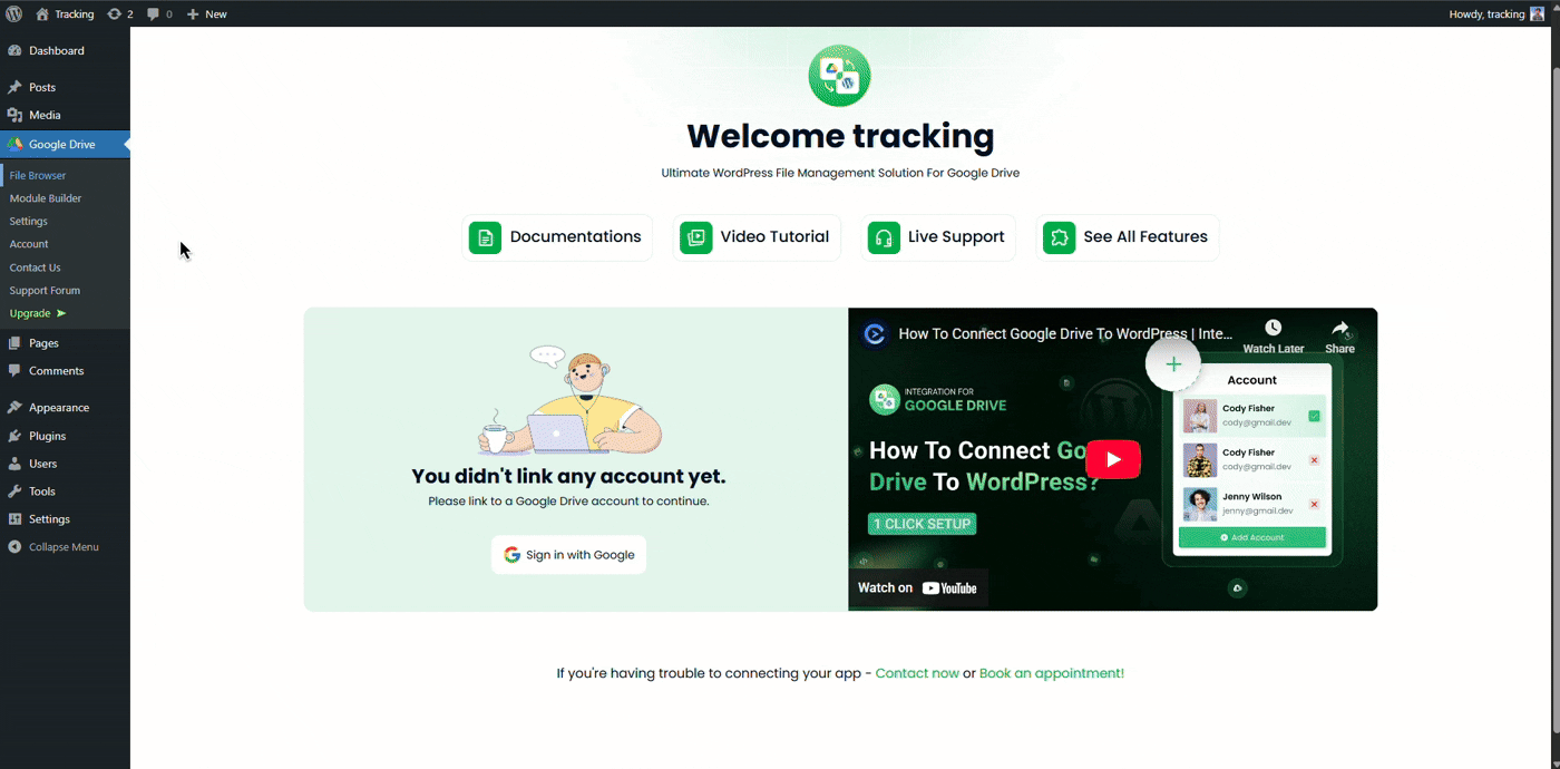 Connect Google Drive with WordPress with just one click