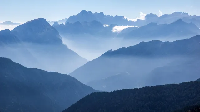 Blue mountain range at dawn