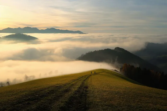 Mountain ridge above a sea of cloud